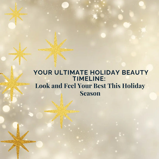 Holiday card with gold trees and 'Your Ultimate Holiday Beauty' text. 2